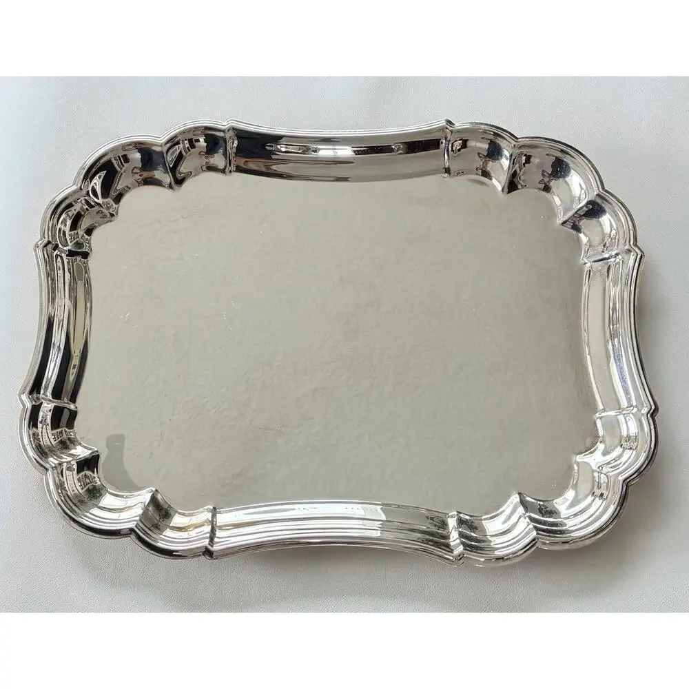 Gorham Heritage Silverplate Serving Tray YH14 Scalloped Gallery 15.5” x 11.5”